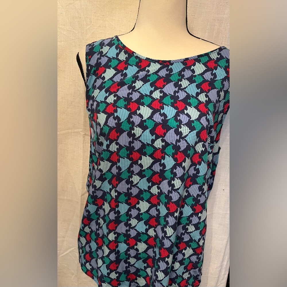 Talbots Red and Blue fish print Tank Top- nautical/beach cottage core large